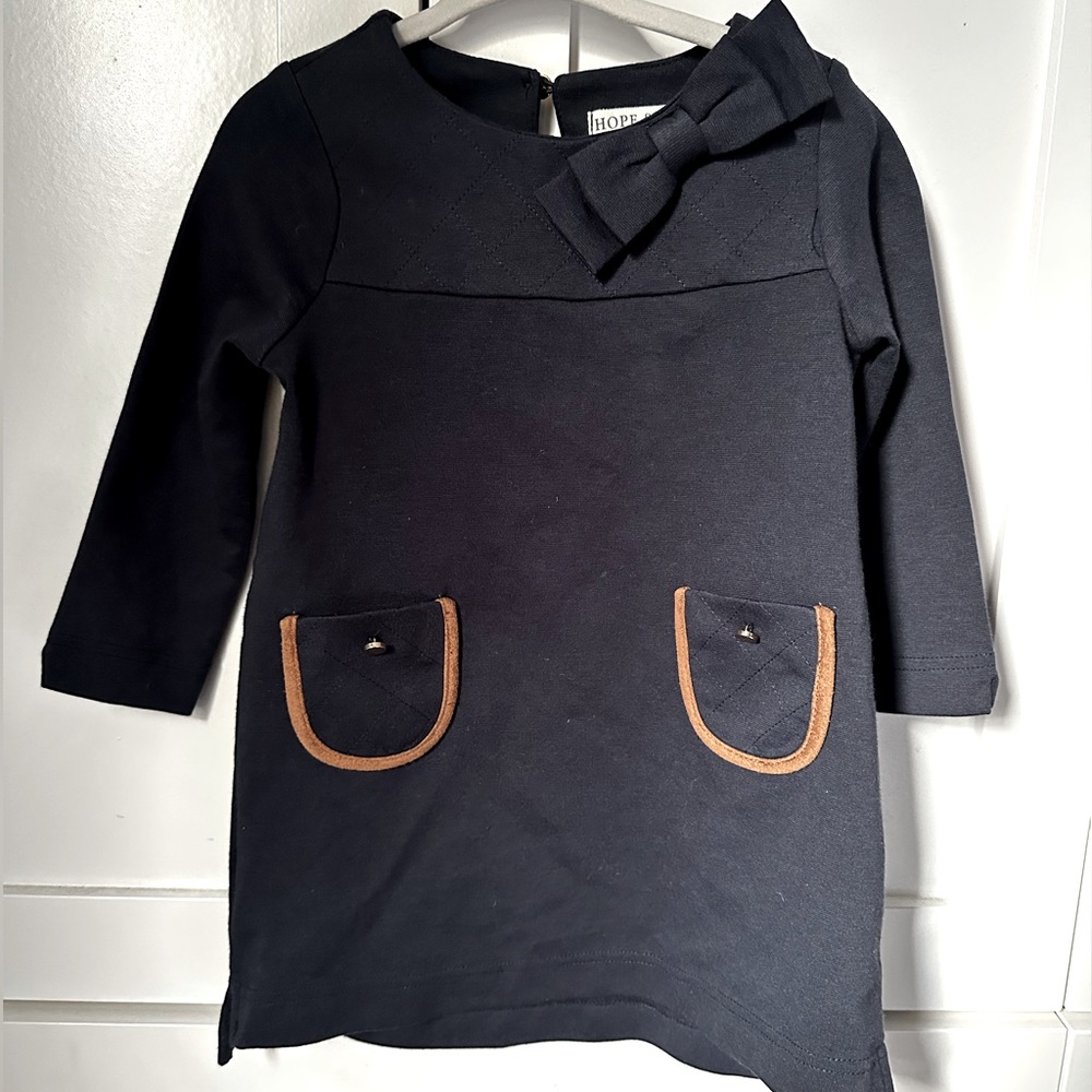 Toddler girls navy blue dress with leather accents